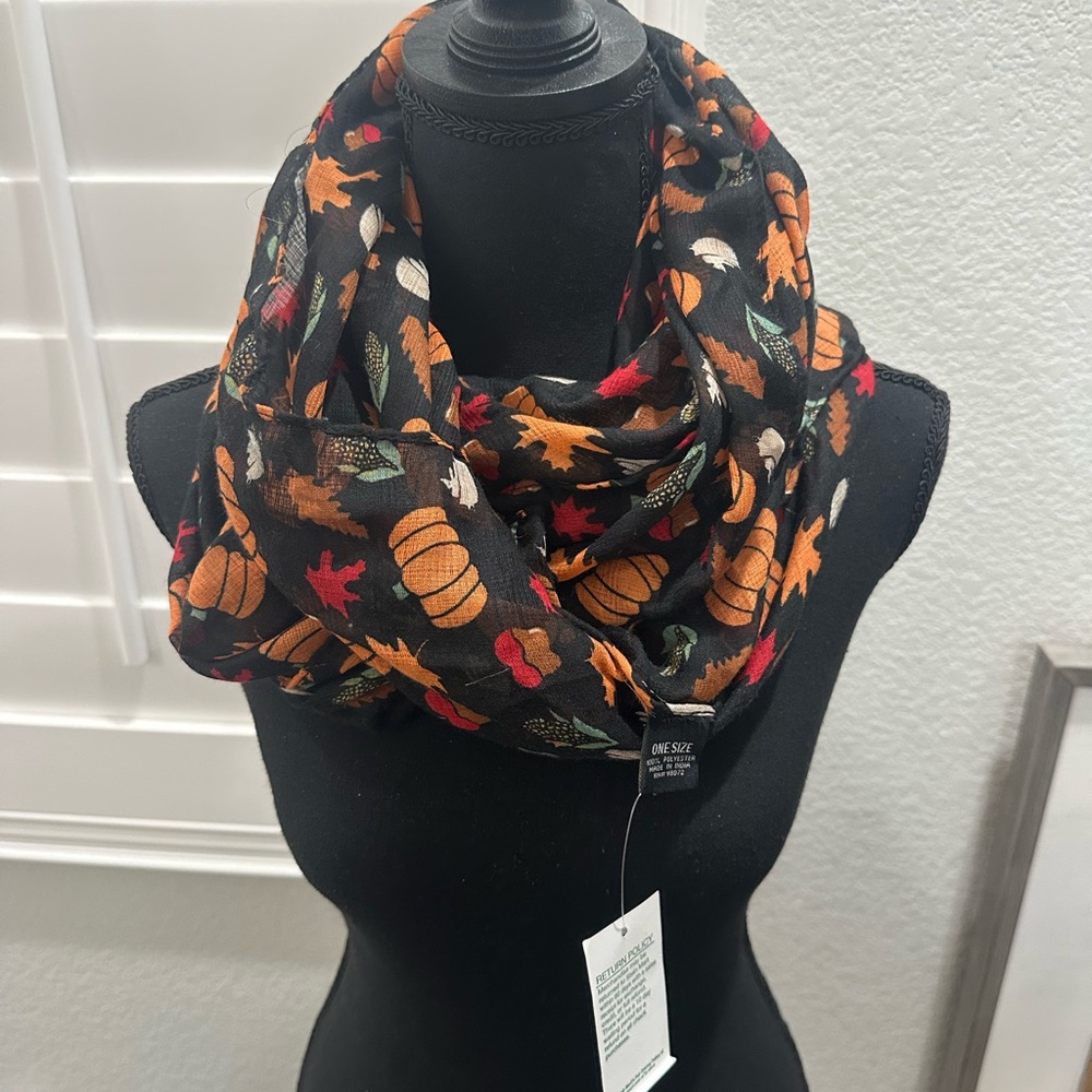 Autumn Leaves Patterned Scarf Infinity Pumpkin Leaves Fall Scarf New